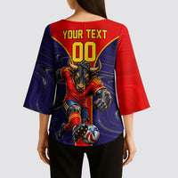 Personalized Spain Football Kimono Sleeve Blouse Fear the Bull Soccer Mascot Marble Art