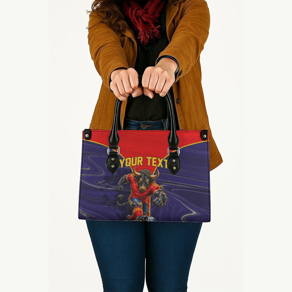 Personalized Spain Football Leather Bag Fear the Bull Soccer Mascot Marble Art