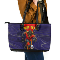 Personalized Spain Football Leather Tote Bag Fear the Bull Soccer Mascot Marble Art