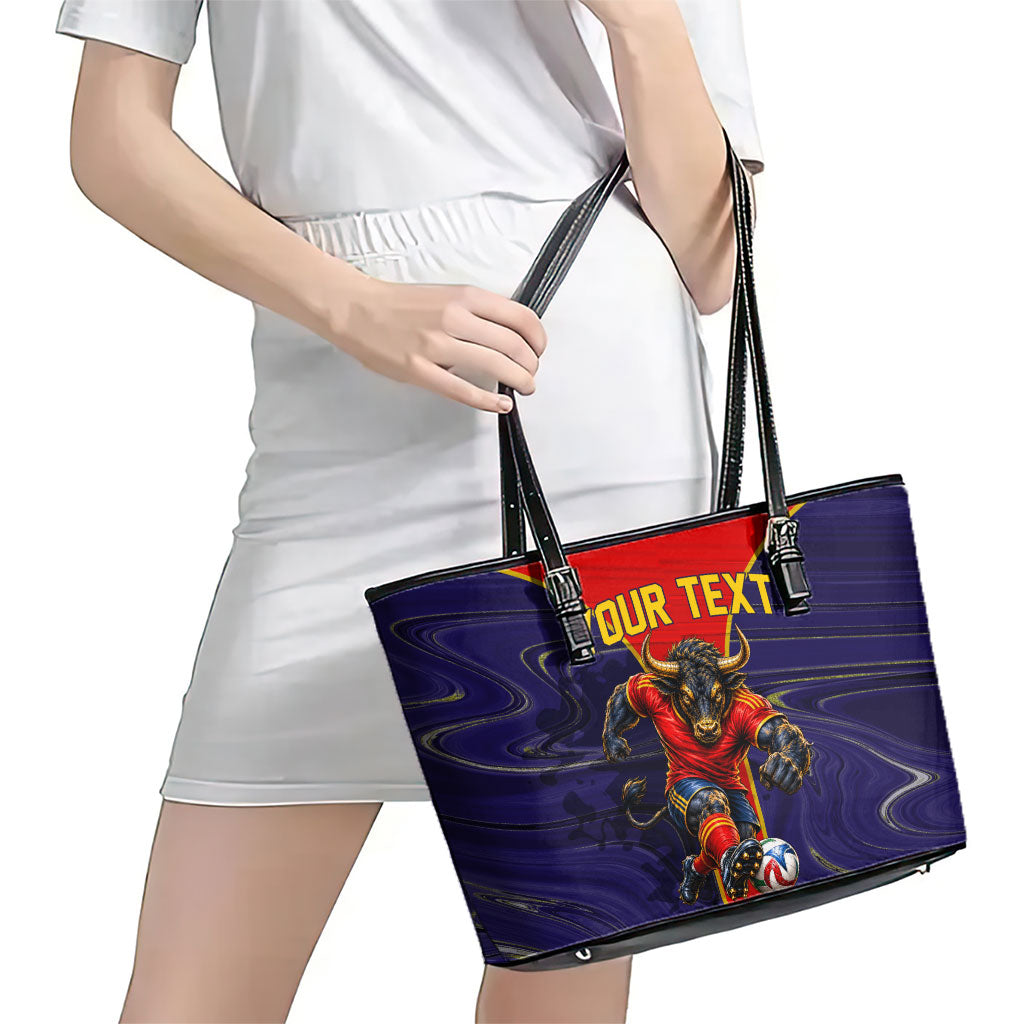 Personalized Spain Football Leather Tote Bag Fear the Bull Soccer Mascot Marble Art