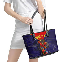 Personalized Spain Football Leather Tote Bag Fear the Bull Soccer Mascot Marble Art