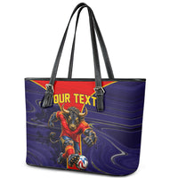 Personalized Spain Football Leather Tote Bag Fear the Bull Soccer Mascot Marble Art