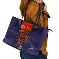 Personalized Spain Football Leather Tote Bag Fear the Bull Soccer Mascot Marble Art