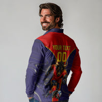 Personalized Spain Football Long Sleeve Polo Shirt Fear the Bull Soccer Mascot Marble Art