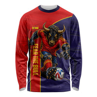 Personalized Spain Football Long Sleeve Shirt Fear the Bull Soccer Mascot Marble Art