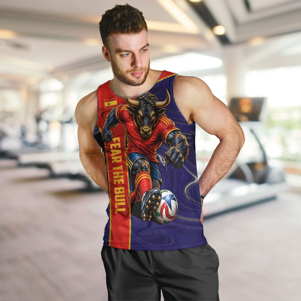 Personalized Spain Football Men Tank Top Fear the Bull Soccer Mascot Marble Art
