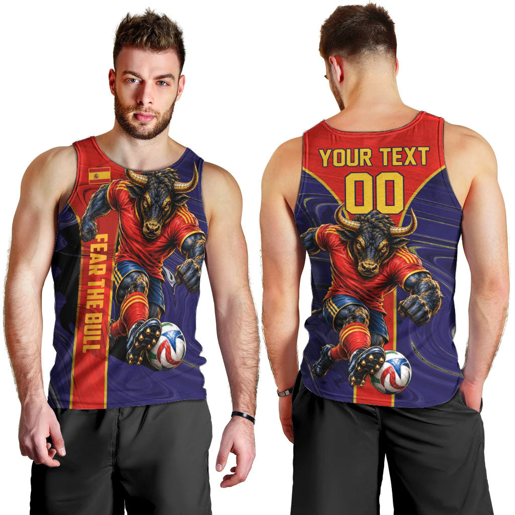 Personalized Spain Football Men Tank Top Fear the Bull Soccer Mascot Marble Art