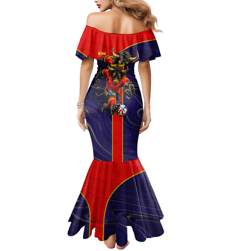 Personalized Spain Football Mermaid Dress Fear the Bull Soccer Mascot Marble Art