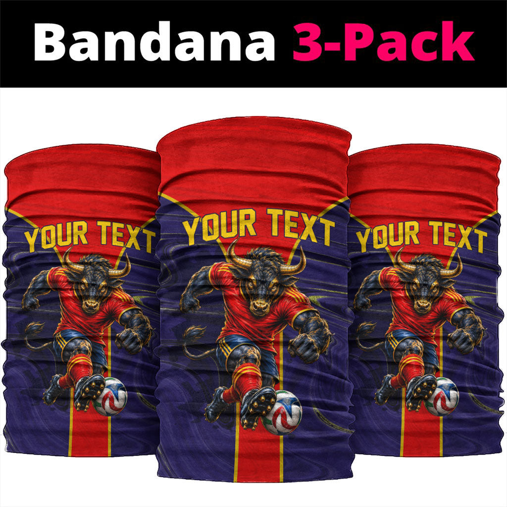 Personalized Spain Football Neck Gaiter Fear the Bull Soccer Mascot Marble Art