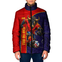 Personalized Spain Football Padded Jacket Fear the Bull Soccer Mascot Marble Art