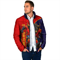 Personalized Spain Football Padded Jacket Fear the Bull Soccer Mascot Marble Art
