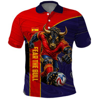 Personalized Spain Football Polo Shirt Fear the Bull Soccer Mascot Marble Art