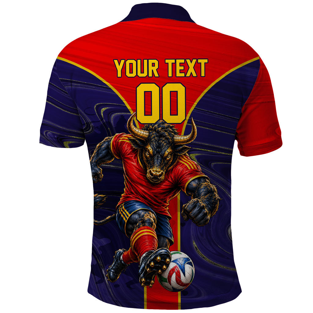 Personalized Spain Football Polo Shirt Fear the Bull Soccer Mascot Marble Art