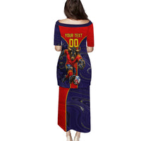 Personalized Spain Football Puletasi Fear the Bull Soccer Mascot Marble Art