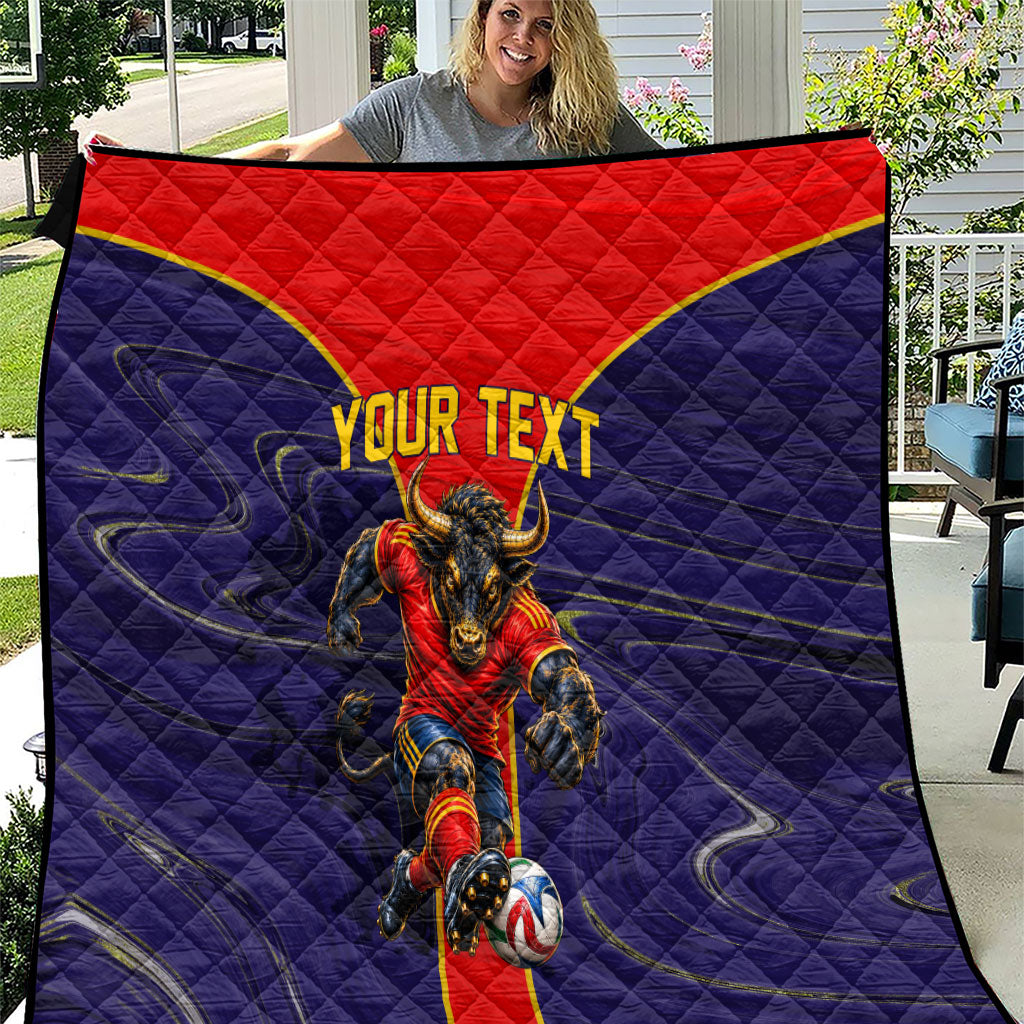 Personalized Spain Football Quilt Fear the Bull Soccer Mascot Marble Art