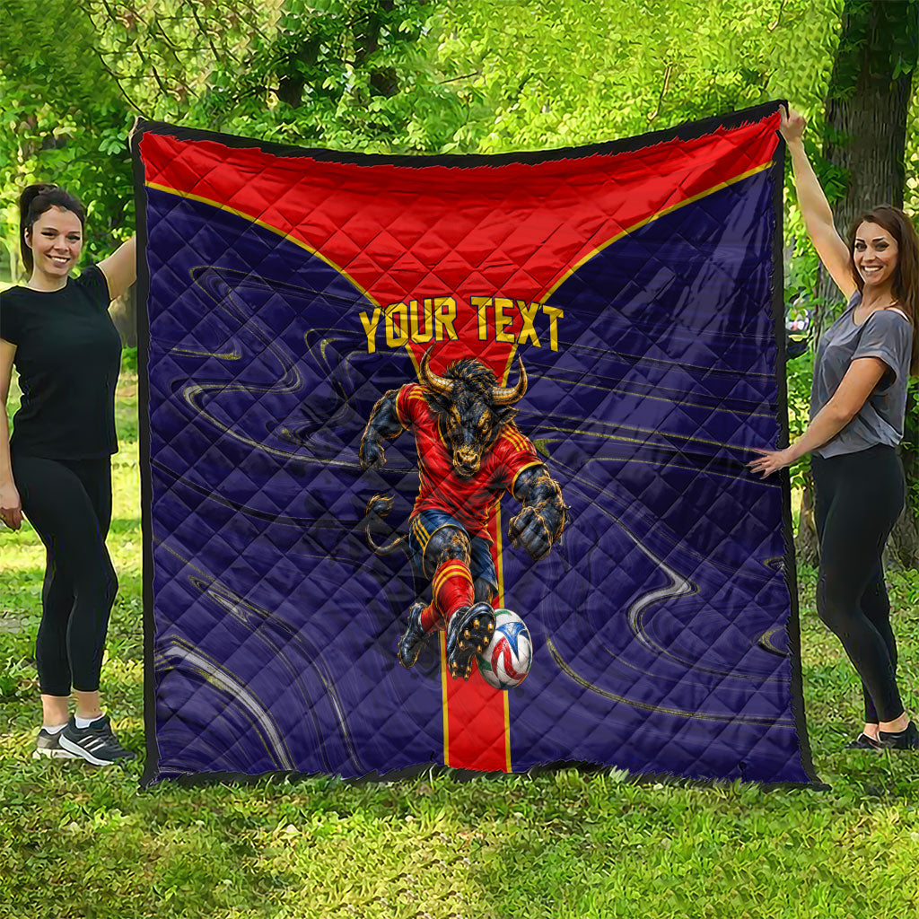 Personalized Spain Football Quilt Fear the Bull Soccer Mascot Marble Art