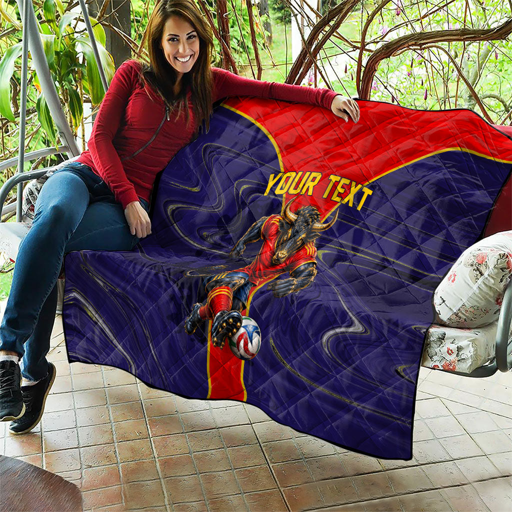Personalized Spain Football Quilt Fear the Bull Soccer Mascot Marble Art
