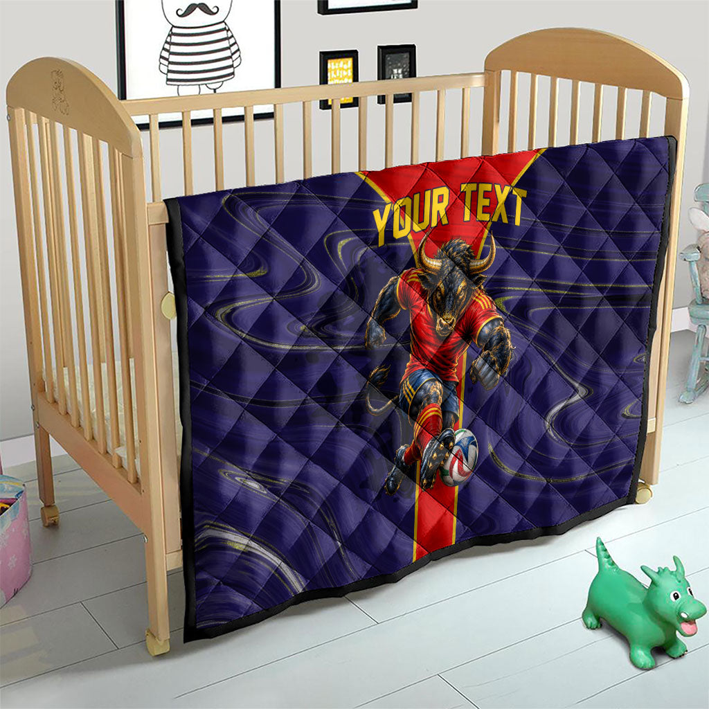 Personalized Spain Football Quilt Fear the Bull Soccer Mascot Marble Art