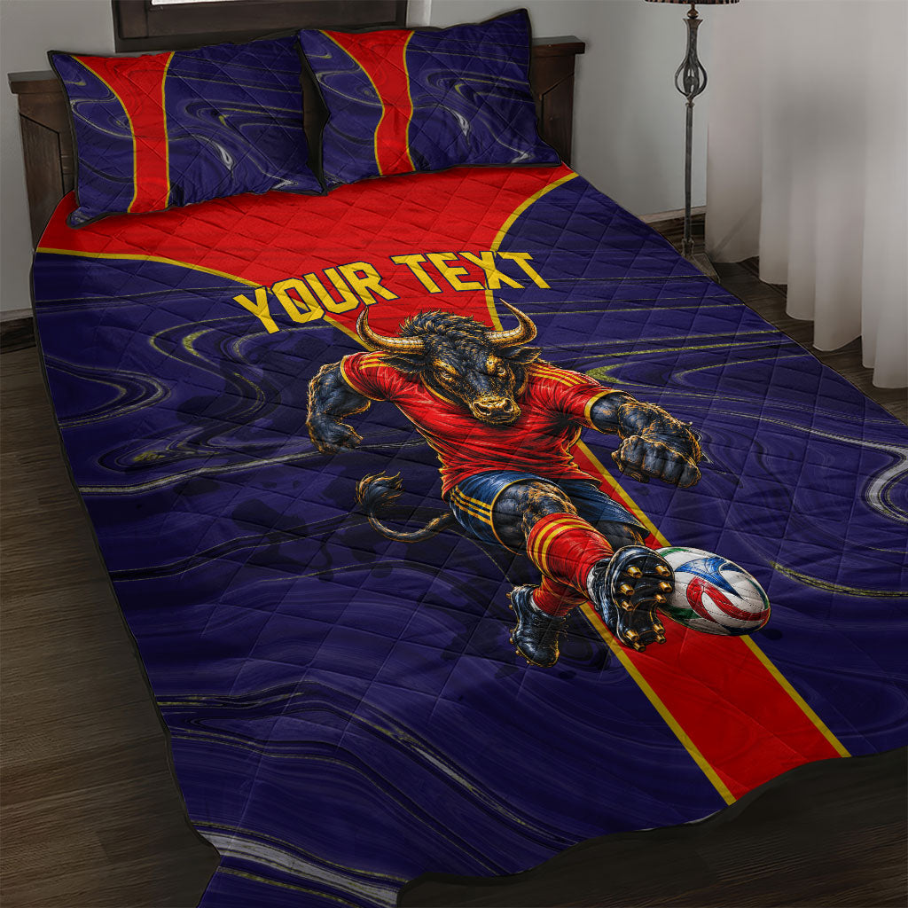 Personalized Spain Football Quilt Bed Set Fear the Bull Soccer Mascot Marble Art