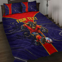 Personalized Spain Football Quilt Bed Set Fear the Bull Soccer Mascot Marble Art
