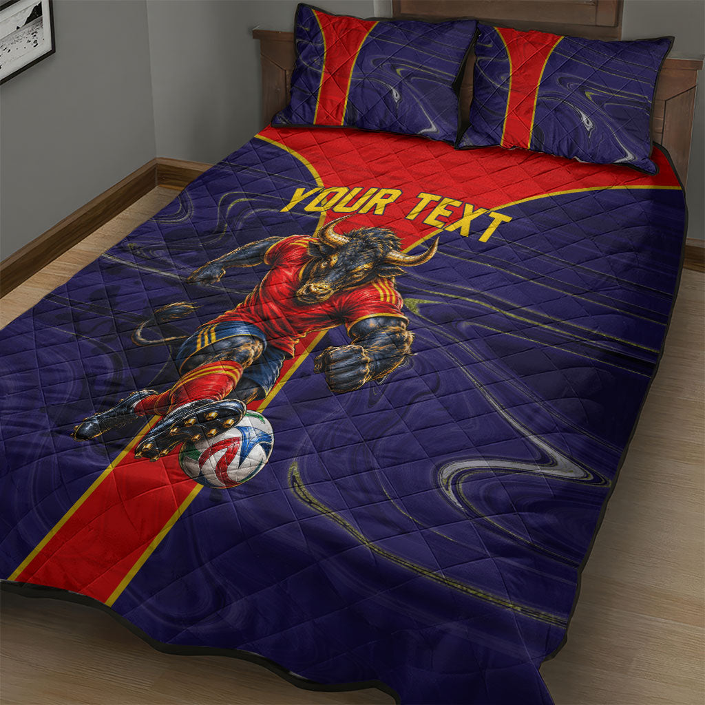 Personalized Spain Football Quilt Bed Set Fear the Bull Soccer Mascot Marble Art