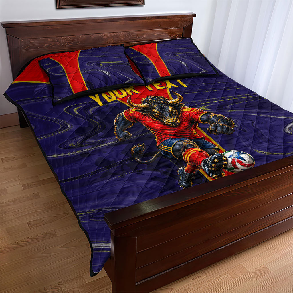 Personalized Spain Football Quilt Bed Set Fear the Bull Soccer Mascot Marble Art