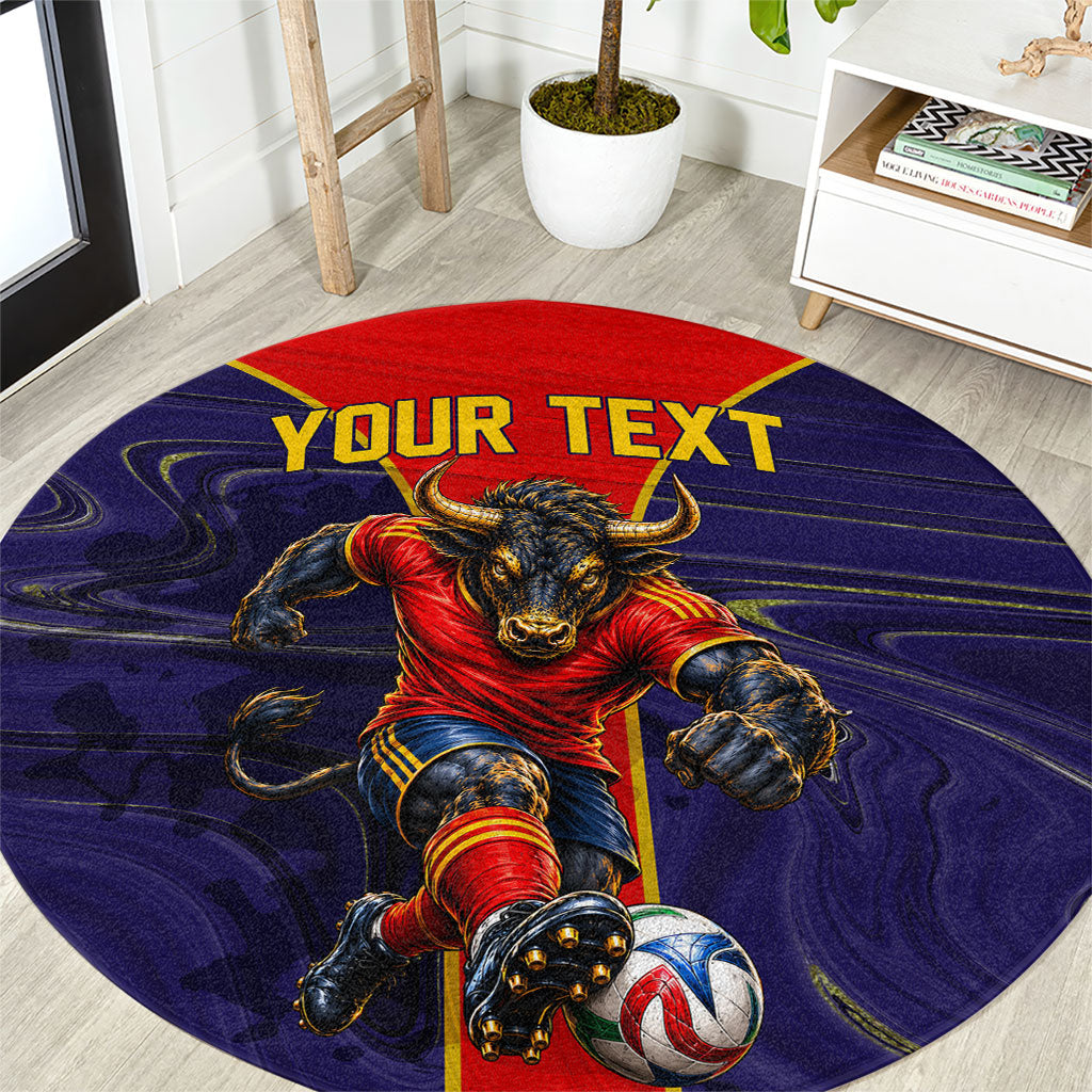Personalized Spain Football Round Carpet Fear the Bull Soccer Mascot Marble Art