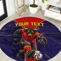 Personalized Spain Football Round Carpet Fear the Bull Soccer Mascot Marble Art