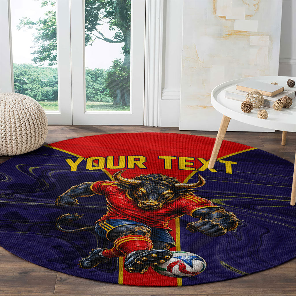 Personalized Spain Football Round Carpet Fear the Bull Soccer Mascot Marble Art