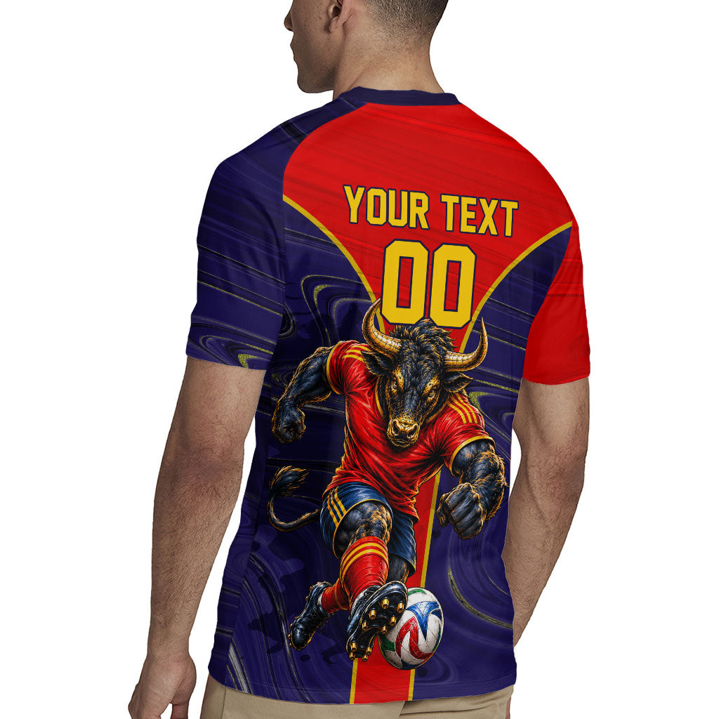 Personalized Spain Football Rugby Jersey Fear the Bull Soccer Mascot Marble Art