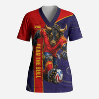 Personalized Spain Football Scrub Top Fear the Bull Soccer Mascot Marble Art