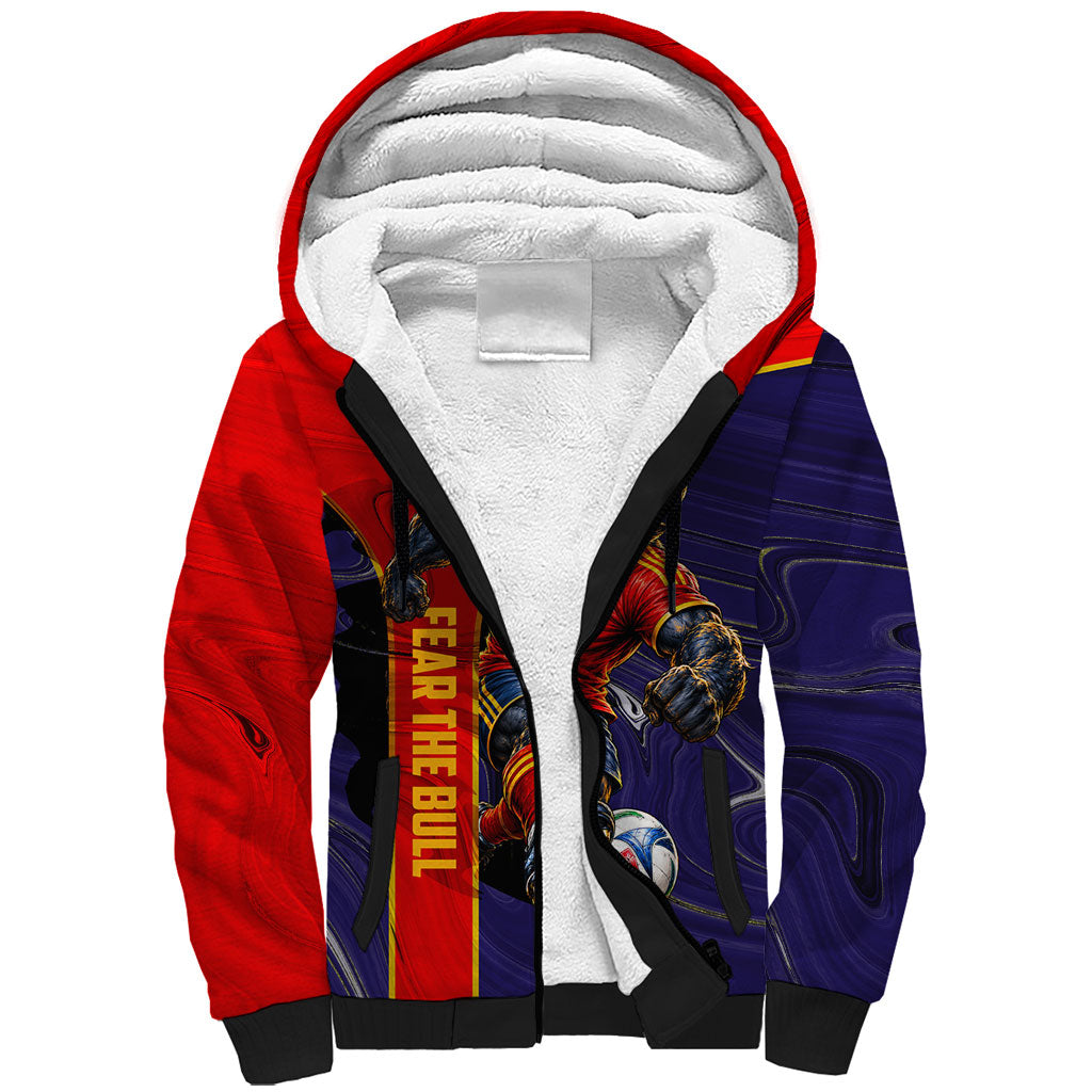 Personalized Spain Football Sherpa Hoodie Fear the Bull Soccer Mascot Marble Art