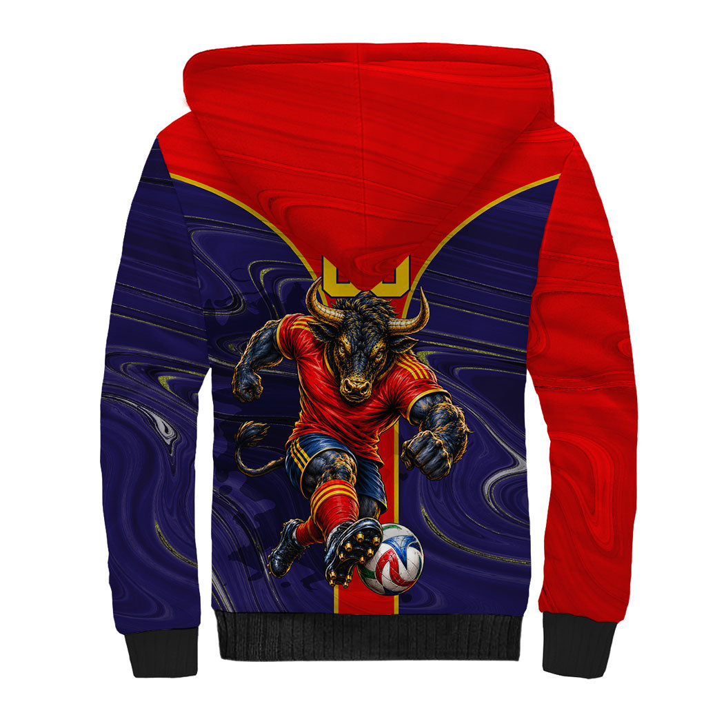 Personalized Spain Football Sherpa Hoodie Fear the Bull Soccer Mascot Marble Art