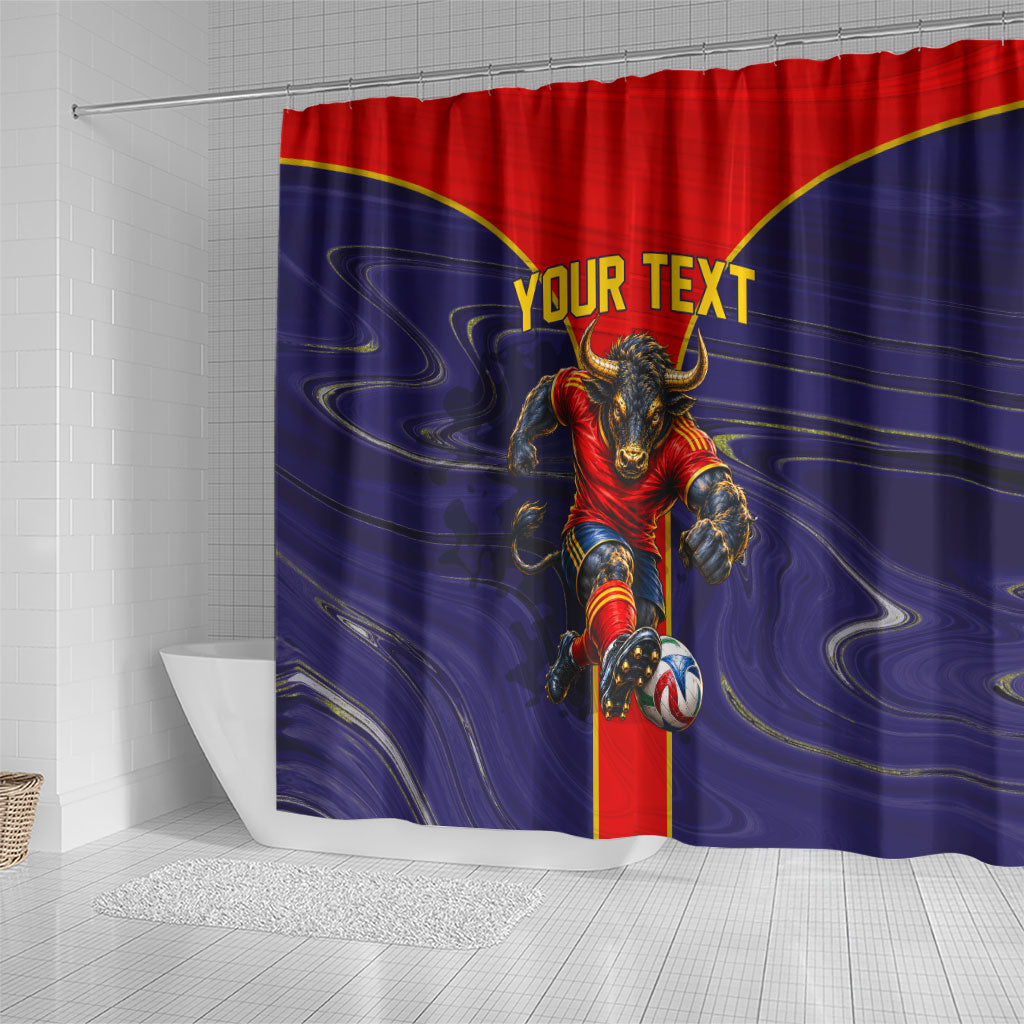 Personalized Spain Football Shower Curtain Fear the Bull Soccer Mascot Marble Art