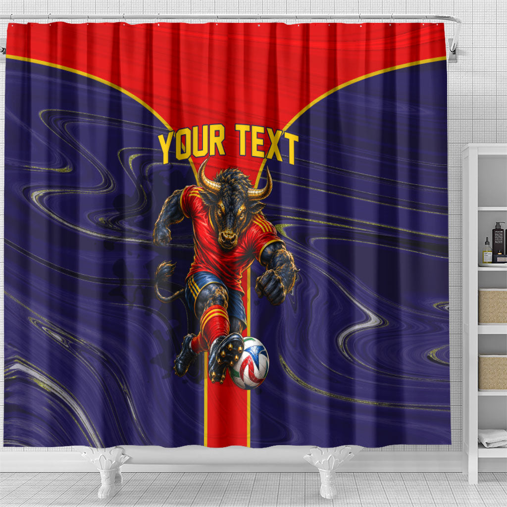 Personalized Spain Football Shower Curtain Fear the Bull Soccer Mascot Marble Art