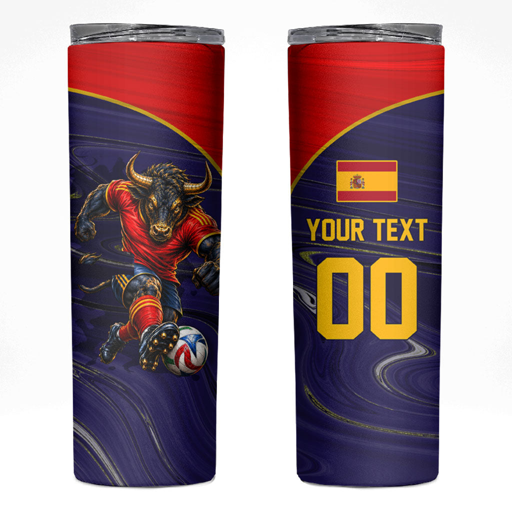 Personalized Spain Football Skinny Tumbler Fear the Bull Soccer Mascot Marble Art