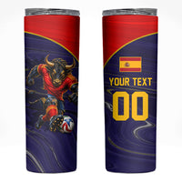 Personalized Spain Football Skinny Tumbler Fear the Bull Soccer Mascot Marble Art