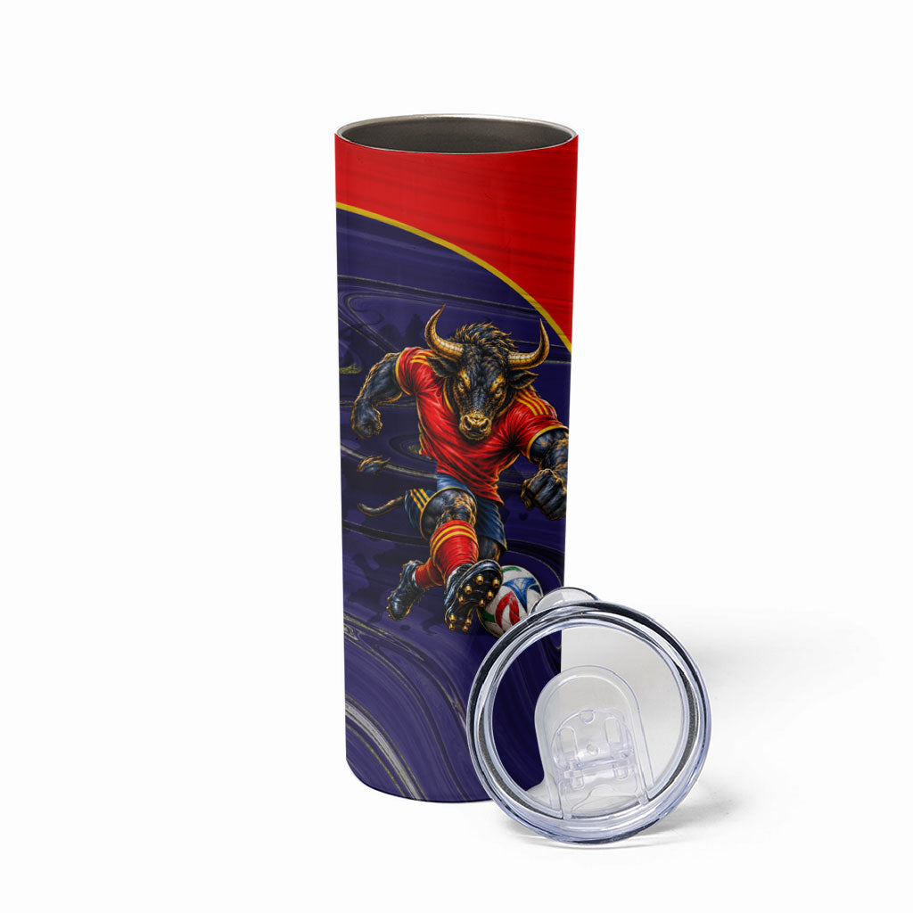 Personalized Spain Football Skinny Tumbler Fear the Bull Soccer Mascot Marble Art
