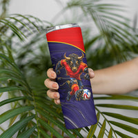 Personalized Spain Football Skinny Tumbler Fear the Bull Soccer Mascot Marble Art