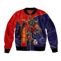 Personalized Spain Football Sleeve Zip Bomber Jacket Fear the Bull Soccer Mascot Marble Art