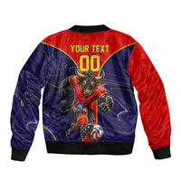 Personalized Spain Football Sleeve Zip Bomber Jacket Fear the Bull Soccer Mascot Marble Art