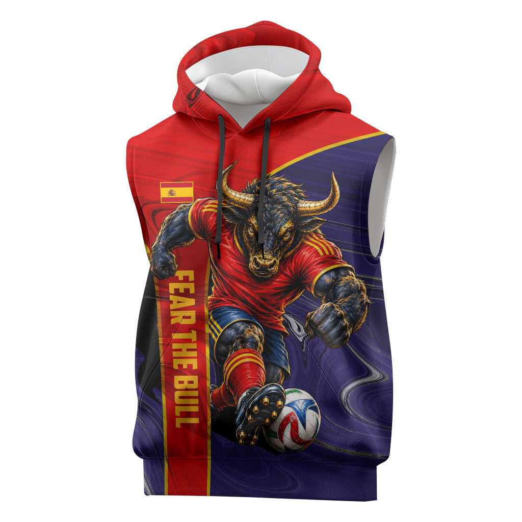 Personalized Spain Football Sleeveless Hoodie Fear the Bull Soccer Mascot Marble Art