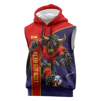 Personalized Spain Football Sleeveless Hoodie Fear the Bull Soccer Mascot Marble Art