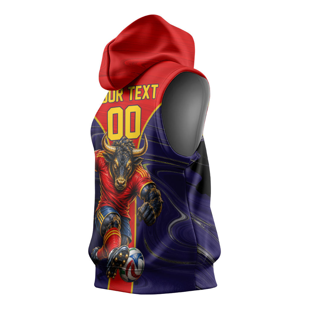 Personalized Spain Football Sleeveless Hoodie Fear the Bull Soccer Mascot Marble Art