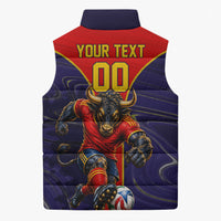 Personalized Spain Football Sleeveless Puffer Jacket Fear the Bull Soccer Mascot Marble Art