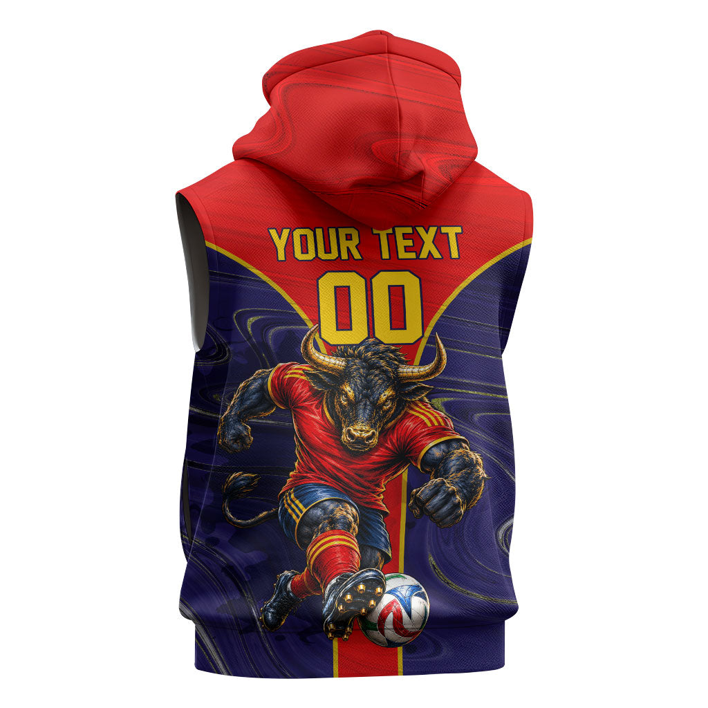 Personalized Spain Football Sleeveless Zip Hoodie Fear the Bull Soccer Mascot Marble Art