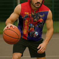 Personalized Spain Football Sleeveless Zip Hoodie Fear the Bull Soccer Mascot Marble Art