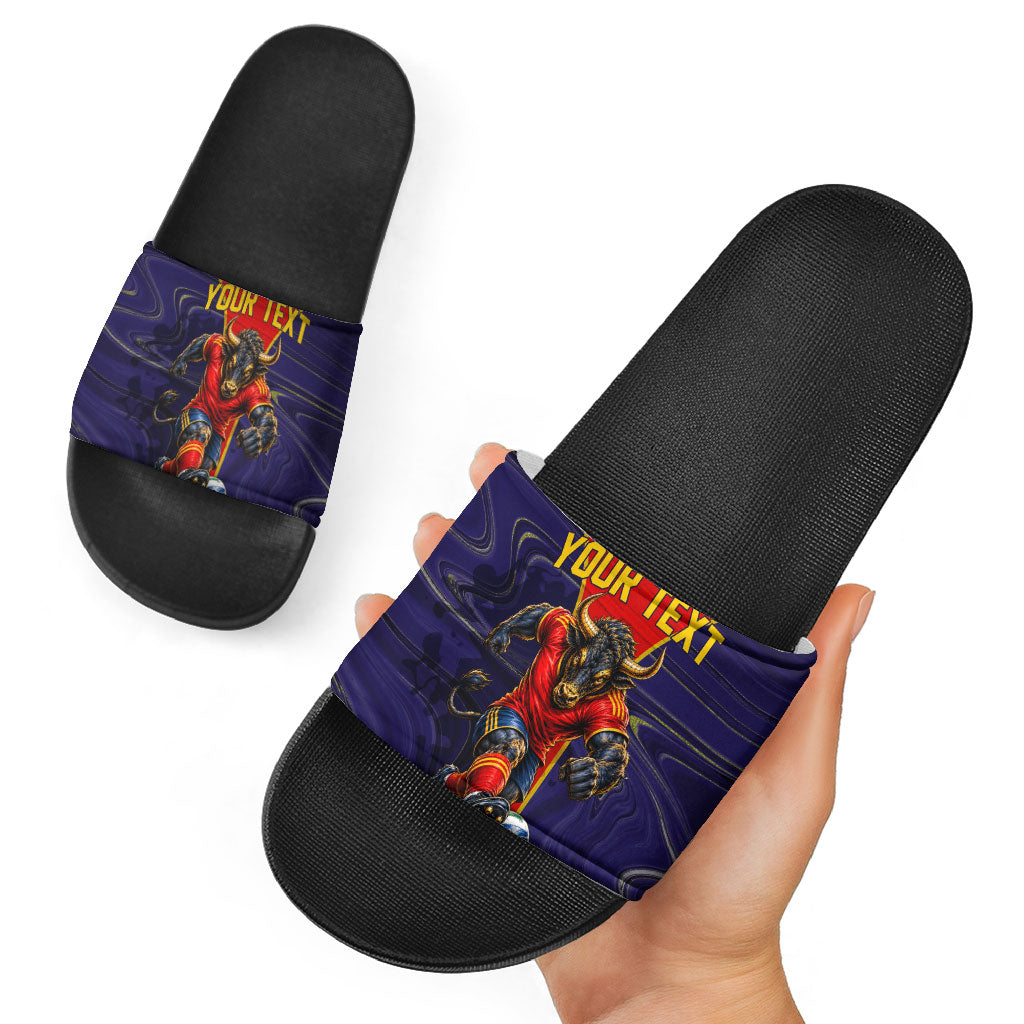 Personalized Spain Football Slide Sandals Fear the Bull Soccer Mascot Marble Art
