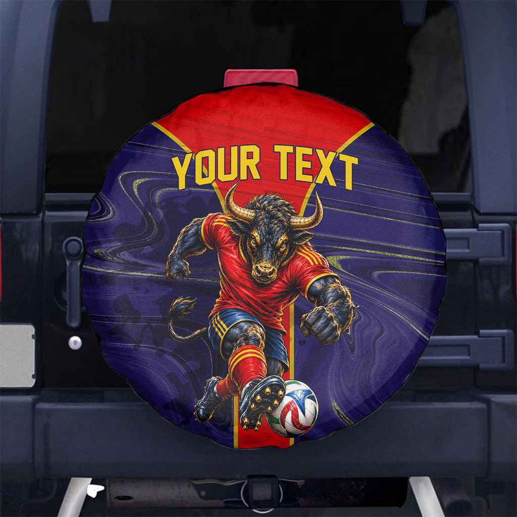 Personalized Spain Football Spare Tire Cover Fear the Bull Soccer Mascot Marble Art