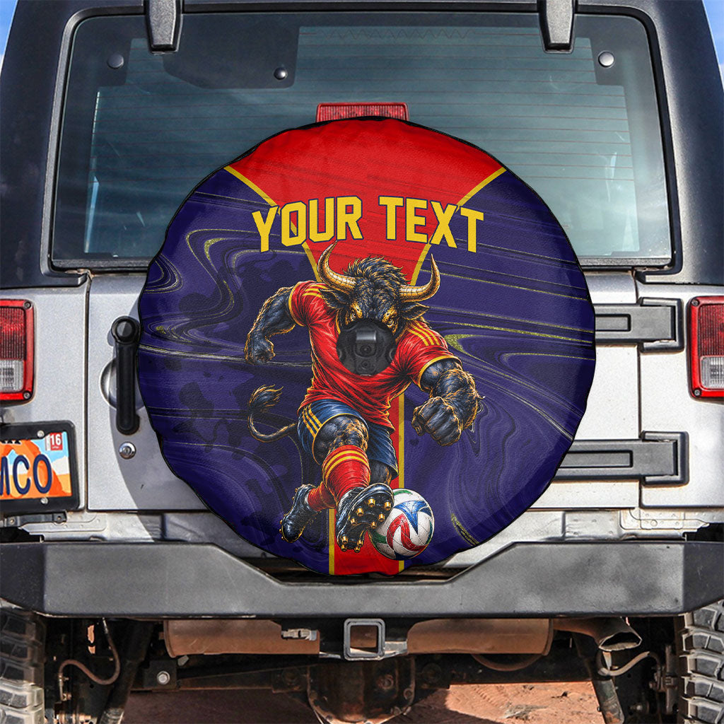 Personalized Spain Football Spare Tire Cover Fear the Bull Soccer Mascot Marble Art